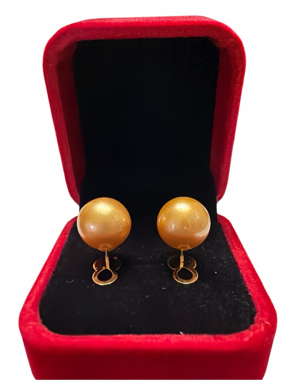 New Authentic 12-12.1 South Sea Pearl Golden Stud Earrings 14k Gold Pawnable